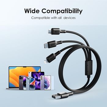 Oraimo 3 In 1 Fast Charging Cable,3A 20W Fast Multi Charging Cable,1.2M Super Fast Charging Cord With Micro Usb, Type-C And Lighting Port Compatible For Android, Ios And Type C Devices