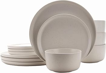 Bone China Shallow Rectory 12 piece Stoneware Dinnerware Kitchen Ceramic Crockery Set for 4 - Off White