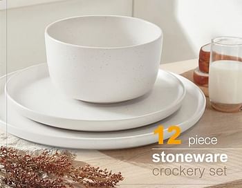 Bone China Shallow Rectory 12 piece Stoneware Dinnerware Kitchen Ceramic Crockery Set for 4 - Off White