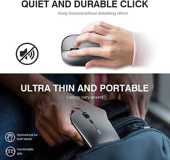 INPHIC Wireless Mouse, Slim Silent Click Rechargeable 2.4G Wireless Mice 1600DPI Mini Optical Portable Travel Cordless Mouse with USB Receiver for PC Laptop Computer Mac MacBook - Iron Gray