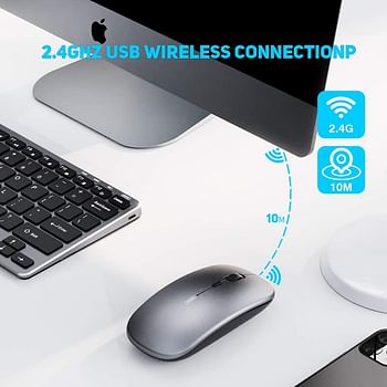 INPHIC Wireless Mouse, Slim Silent Click Rechargeable 2.4G Wireless Mice 1600DPI Mini Optical Portable Travel Cordless Mouse with USB Receiver for PC Laptop Computer Mac MacBook - Iron Gray