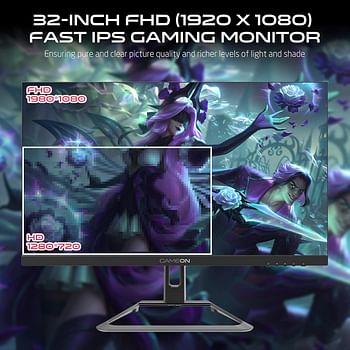 GAMEON GOE32FHD165VA E-sports Series Gaming Monitor 32 Inch, 1920x1080p FHD VA Panel, 165Hz Refresh Rate, 1ms Response Time, Adjustable Stand, Supports Adaptive Sync Premium, HDMI 2.1, HDR - Black