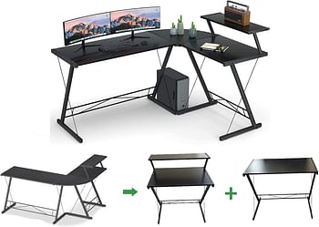 GAMEON 3 in 1 L-Shaped Slayer II XL Series Gaming Desk (Size: 150*112*74cm & Table top 100*48cm + 60*48cm) With Accessories Stand - Black