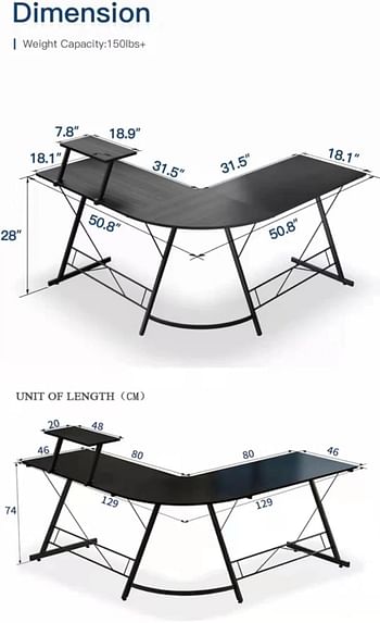 GAMEON L-Shaped Slayer I Series Gaming Desk (Size: 129*129*74cm & Table top 80*46cm) With Headset Hook, Cup Holder & Accessories Stand - Black