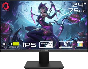 GAMEON GOB24FHD75IPS Basic-Series Gaming Monitor 24 Inch, 1920x1080p FHD IPS Panel, 75Hz Refresh Rate, 4ms Response Time, Adjustable Stand, Supports G-Sync & FreeSync, Built-in-Speakers - Black