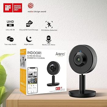 Arenti INDOOR1 Indoor Security Camera 1080p Full HD Wi-Fi Baby Monitor Privacy Mode Works w/ Alexa &amp Google Assistant AI-Powered Human Motion Detection Sound Detection 2-Way Audio Night Vision