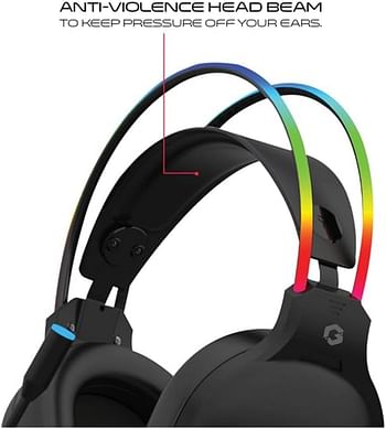 جيم اون سماعة العاب GO-711 RGB مع ميكروفون قابل للفصل - اسود، شعاع مضاد للعنف من مادة ABS تصميم سطحي نظام متعدد الاتجاهات ومشغلات عالية الجودة 50 ملم