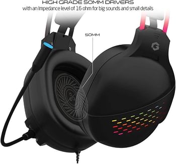 GAMEON GO-711 RGB Gaming Headset With Detachable Mic - Black Anti-Violence beam ABS Surfaced design Omnidirectional mic system High-Grade 50mm drivers 2-meter braided cable for long term flexibility