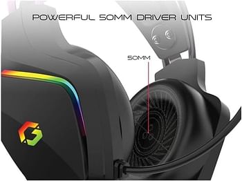 سماعة رأس للألعاب من GAMEON GO-712 RGB مع ميكروفون قابل للفصل - باللون الأسود الفاخر عازل للضوضاء وعازل للضوضاء وعازل للضوضاء وعازل عن العنف وعازل للضوضاء