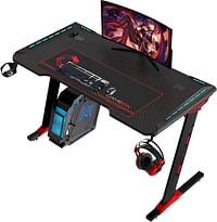 GAMEON Raptor II Series Z-Shaped RGB Flowing Light Gaming Desk (Size: 1400-600-720mm) With (800*300*3mm - Mouse pad), Headphone Hook & Cup Holder - Black