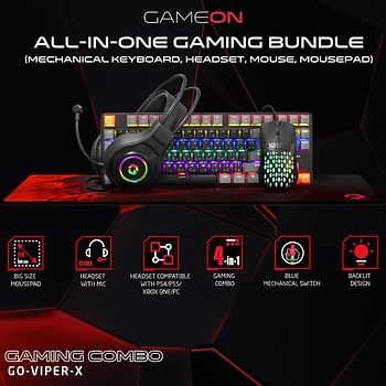 GAMEON VIPER X All-In-One Bundle (Mechanical Keyboard, Headset, Mouse & Mousepad) - Black