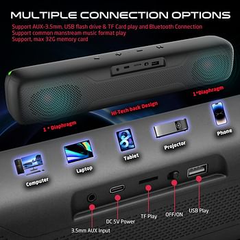 GAMEON Dominator Blaze 10W*2 Wireless Sound bar with 3000mAh Battery, V5.3, RGB Lights, TWS, and More, 6 Lighting Models, Aux, in/TF/USB, 3,4 Hours Playtime - Black