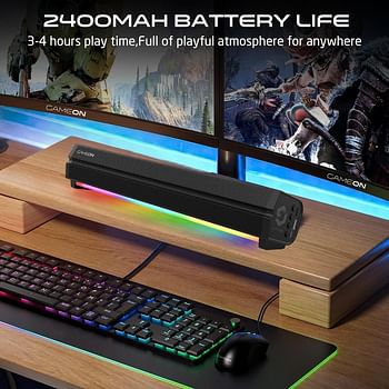 GAMEON Sonicstorm X High, Powered Wireless Bluetooth Sound Bar with TWS, RGB Lights, and Long Battery Life of 2400mAh, 10M Range, Aux, in/TF/USB, 52mm Dual Horns, Impedance: 4ohm,3, 4 Hours Playtime