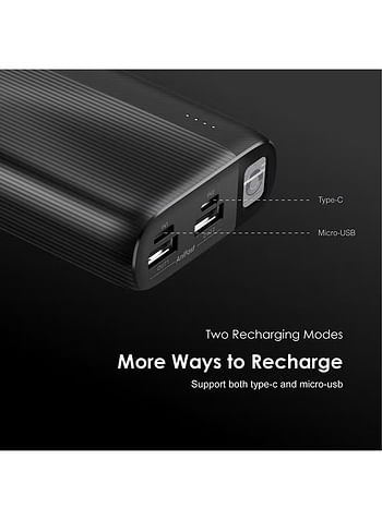 Oraimo 20000 mAh Traveler 4 Power Bank with 2.1A Fast Charging,Type C &Micro Dual Input &Dual USB Output,Multi-Layer Protection with LED Torch -Black