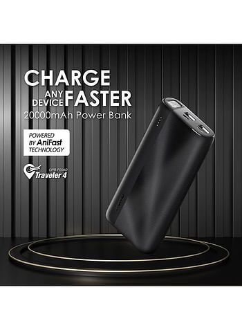 Oraimo 20000 mAh Traveler 4 Power Bank with 2.1A Fast Charging,Type C &Micro Dual Input &Dual USB Output,Multi-Layer Protection with LED Torch -  Blue