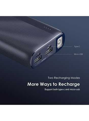 Oraimo 20000 mAh Traveler 4 Power Bank with 2.1A Fast Charging,Type C &Micro Dual Input &Dual USB Output,Multi-Layer Protection with LED Torch -Black