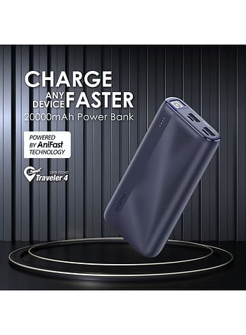 Oraimo 20000 mAh Traveler 4 Power Bank with 2.1A Fast Charging,Type C &Micro Dual Input &Dual USB Output,Multi-Layer Protection with LED Torch -Black