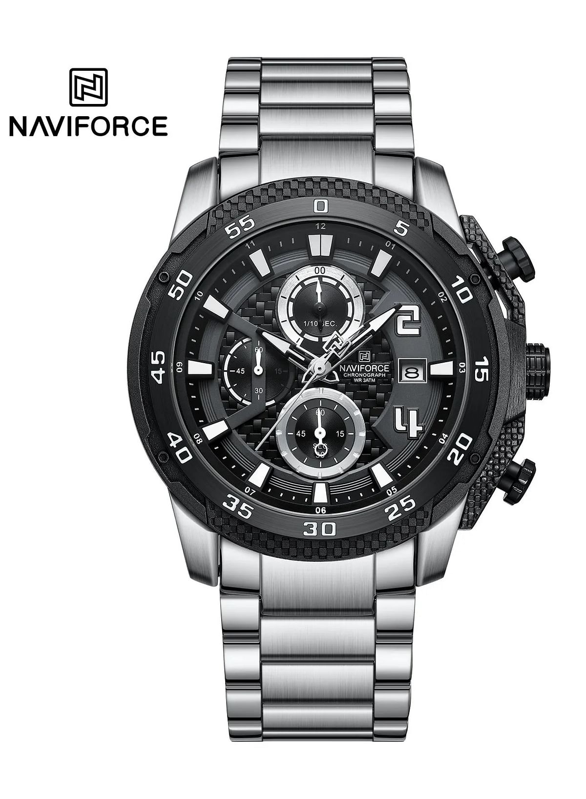 New Naviforce Watch NF-8047S Men’s Fashion Watch, Stainless Steel Top Brand Luxury Military Chronograph Watch - Silver\Black