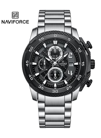 New Naviforce Watch NF-8047S Men’s Fashion Watch, Stainless Steel Top Brand Luxury Military Chronograph Watch - Black\Black