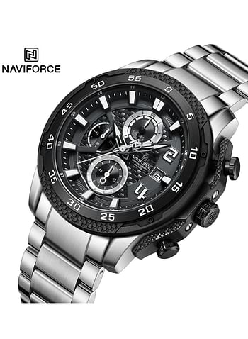 New Naviforce Watch NF-8047S Men’s Fashion Watch, Stainless Steel Top Brand Luxury Military Chronograph Watch - Black\Black