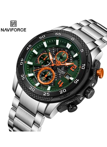 New Naviforce Watch NF-8047S Men’s Fashion Watch, Stainless Steel Top Brand Luxury Military Chronograph Watch - Black\Black