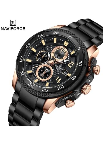 New Naviforce Watch NF-8047S Men’s Fashion Watch, Stainless Steel Top Brand Luxury Military Chronograph Watch - Black\Black