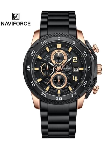 New Naviforce Watch NF-8047S Men’s Fashion Watch, Stainless Steel Top Brand Luxury Military Chronograph Watch - Black\Black