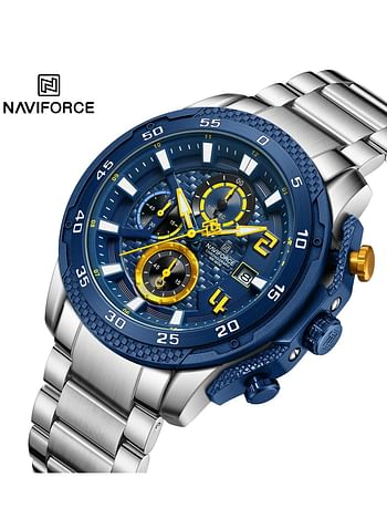 New Naviforce Watch NF-8047S Men’s Fashion Watch, Stainless Steel Top Brand Luxury Military Chronograph Watch - Black\Black