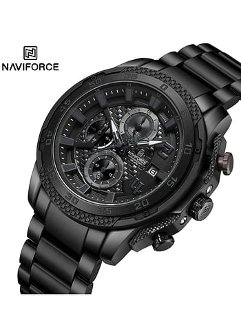 New Naviforce Watch NF-8047S Men’s Fashion Watch, Stainless Steel Top Brand Luxury Military Chronograph Watch - Black\Black