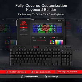 Redragon K618 Horus Wireless RGB Mechanical Keyboard, BT/2.4Ghz/Wired Tri-Mode Low Profile Gaming Keyboard w/Ultra-Thin Design, Dedicated Media Control & Linear Red Switch