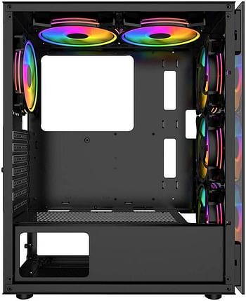 Twisted Minds Manic Shooter-03 ATX Mid Tower Gaming PC Case, Tempered Glass Front & Side Panel, Pre-Installed 4*120mm ARGB Fans, Up 360mm Radiator, Dust Filter, USB 3.0 / USB 1.1, Black | TM350-18