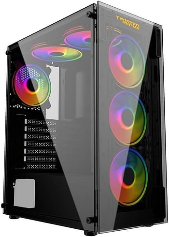 Twisted Minds Manic Shooter-03 ATX Mid Tower Gaming PC Case, Tempered Glass Front & Side Panel, Pre-Installed 4*120mm ARGB Fans, Up 360mm Radiator, Dust Filter, USB 3.0 / USB 1.1, Black | TM350-18