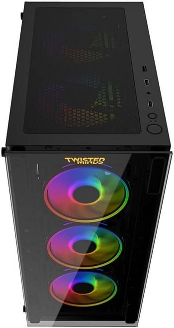 Twisted Minds Manic Shooter-03 ATX Mid Tower Gaming PC Case, Tempered Glass Front & Side Panel, Pre-Installed 4*120mm ARGB Fans, Up 360mm Radiator, Dust Filter, USB 3.0 / USB 1.1, Black | TM350-18