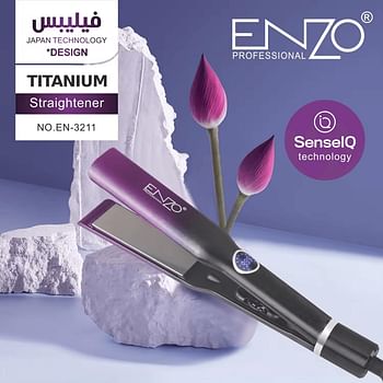 PRECISIONWARE ENZO EN-3211 Professional Ceramic Titanium Hair Straightener – Fast Heating, Vitamin C Infused Adjustable Temperature