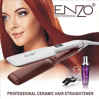 ENZO EN-3888S Professional Hair Straightener With Keratin Serum - Titanium Plates, Adjustable Temperature, Fast Heat-Up, and Ergonomic Design for Smooth, Sleek, and Frizz-Free Hair