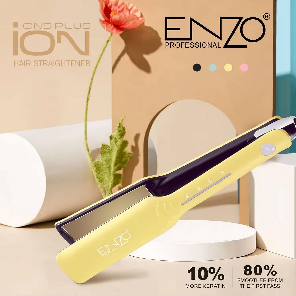 ENZO EN-3994 Professional Hair Straightener - Advanced Heat Settings, Nano Titanium Plates, and Ergonomic Design - Perfect for Smooth, Sleek, and Frizz-Free Hair -Yellow