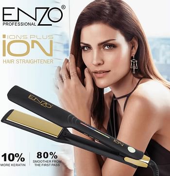 ENZO EN-3994 Professional Hair Straightener - Advanced Heat Settings, Nano Titanium Plates, and Ergonomic Design - Perfect for Smooth, Sleek, and Frizz-Free Hair -Black