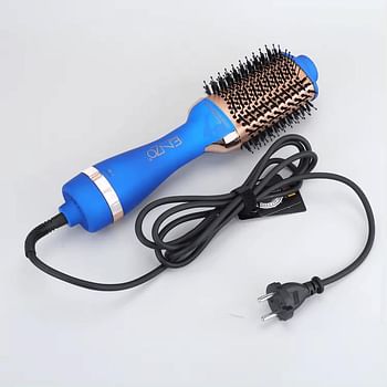 ENZO EN-6213 Electric Ion Hot Air Brush – 2-in-1 Hair Dryer and Styler with Ionic Technology, Ceramic Brush, Adjustable Heat and Speed Settings - Blue