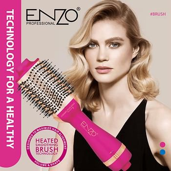 ENZO EN-6213 Electric Ion Hot Air Brush – 2-in-1 Hair Dryer and Styler with Ionic Technology, Ceramic Brush, Adjustable Heat and Speed Settings - Blue