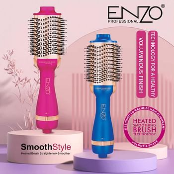 ENZO EN-6213 Electric Ion Hot Air Brush – 2-in-1 Hair Dryer and Styler with Ionic Technology, Ceramic Brush, Adjustable Heat and Speed Settings - Blue