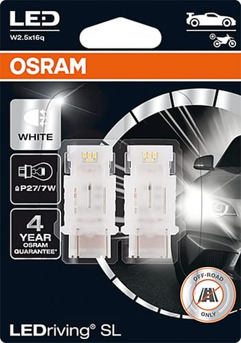 OSRAM LEDriving SL, ≜ P27/7W, Signal lights, White 6000K, LED Retrofit, off-road use only, Blister (2 lamps)