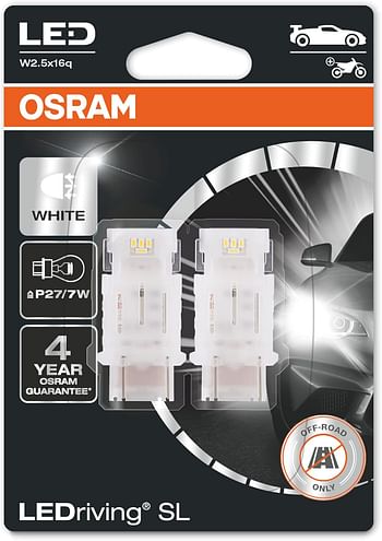 OSRAM LEDriving SL, ≜ P27/7W, Signal lights, White 6000K, LED Retrofit, off-road use only, Blister (2 lamps)