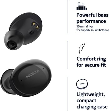 Nokia Comfort Earbuds – TWS-411 BK Wireless Bluetooth Earbuds with microphone for phone, laptop and tablet. Compatible with iOS and Android – IPX5 – Up to 29 hours with compact charging case – Black