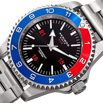 Akribos XXIV Men’s Stainless Steel Diver Watch – Dial With Bonus Patriotic NATO Fabric Strap