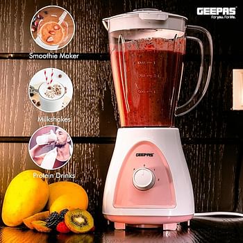 Geepas GSB5485 600W 2 in-1 Blender Stainless Steel Blades 2 Speed Control with Pulse Overheat Protection Ice Crusher Chopper Coffee Grinder