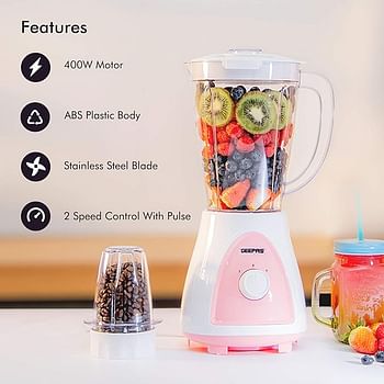 Geepas GSB5485 600W 2 in-1 Blender Stainless Steel Blades 2 Speed Control with Pulse Overheat Protection Ice Crusher Chopper Coffee Grinder