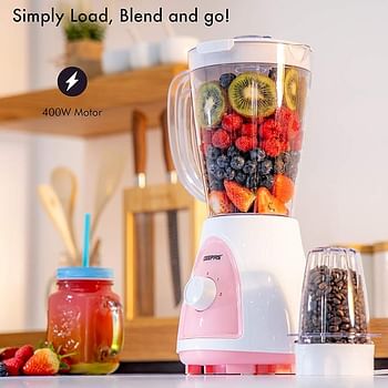 Geepas GSB5485 600W 2 in-1 Blender Stainless Steel Blades 2 Speed Control with Pulse Overheat Protection Ice Crusher Chopper Coffee Grinder