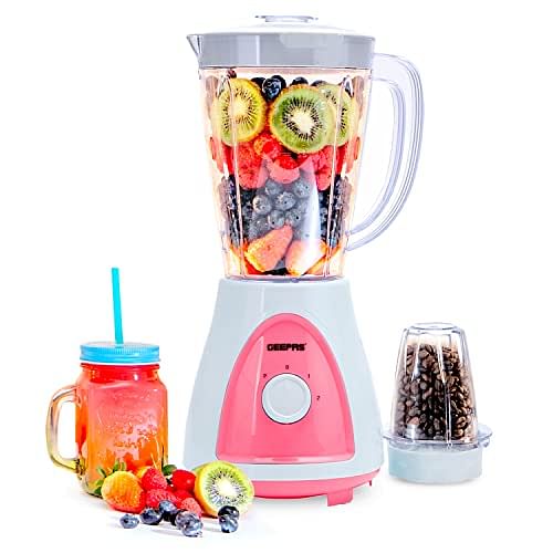 Geepas GSB5485 600W 2 in-1 Blender Stainless Steel Blades 2 Speed Control with Pulse Overheat Protection Ice Crusher Chopper Coffee Grinder