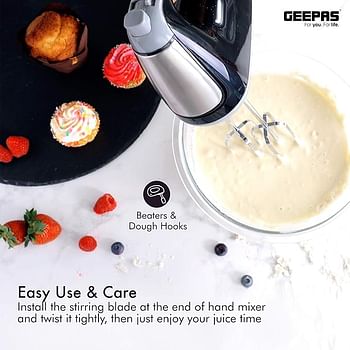 Geepas 400W Hand Mixer,Professional Food And Cake for Baking 5 Speed with Turbo Function, Includes Chrome Extra Long Beaters and Dough Hooks Dishwasher Safe Accessories