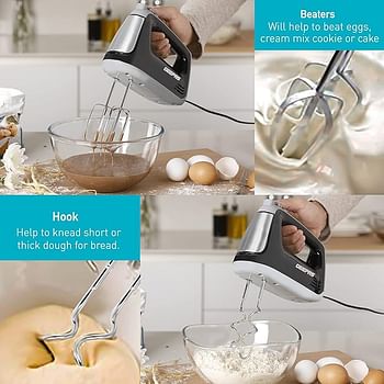 Geepas 400W Hand Mixer,Professional Food And Cake for Baking 5 Speed with Turbo Function, Includes Chrome Extra Long Beaters and Dough Hooks Dishwasher Safe Accessories